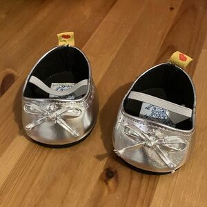 Build a Bear Silver Ballet Flats with Bows EUC